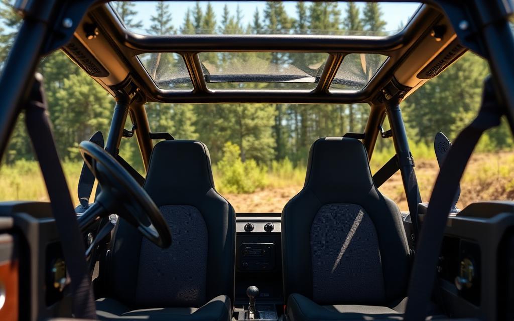 Cabin and seats of a two-seat side-by-side UTV