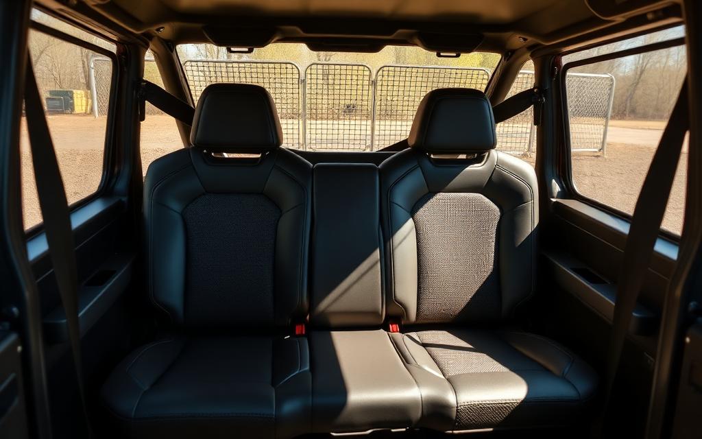Second-row rear seats inside a four-seat side-by-side UTV